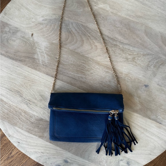 Handbags - Stitch Fix navy blue vegan leather crossbody tassel bag